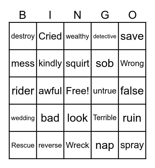 Synonym Bingo Card