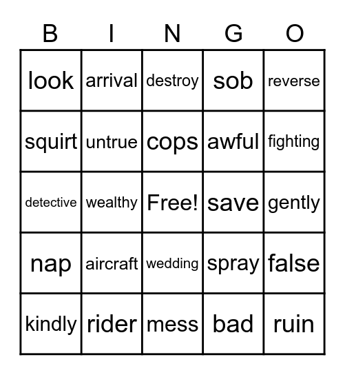 Synonym Bingo Card