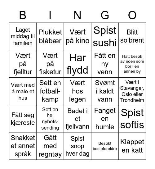 Sommerbingo Card