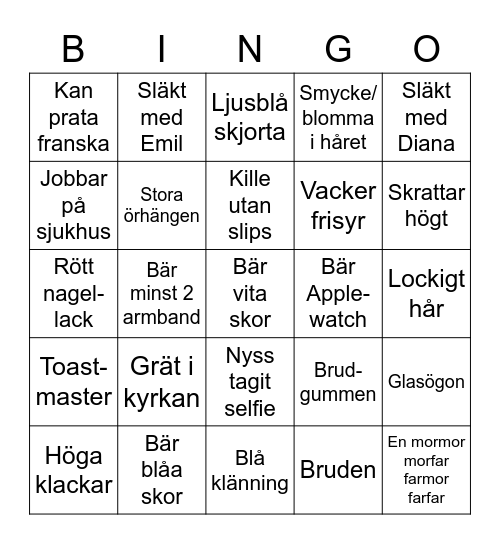 Mingelbingo barnversion Bingo Card