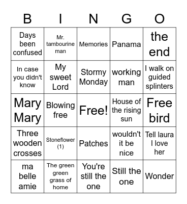 Songs Bingo Card