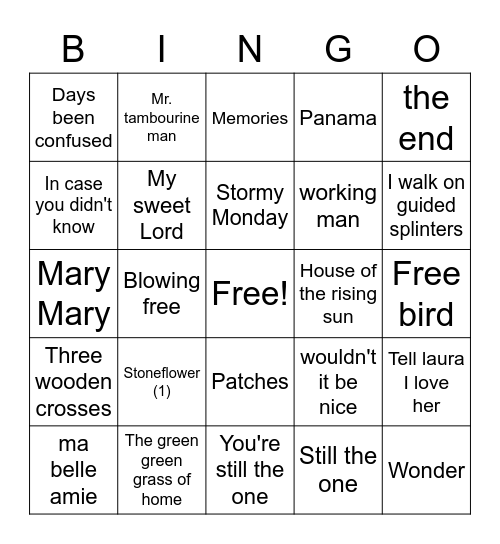 Songs Bingo Card