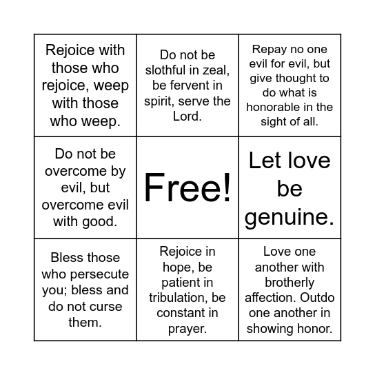 Romans 12:9-21 Bingo Card