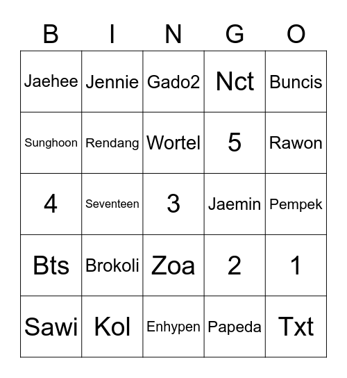 SUNGHOON Bingo Card