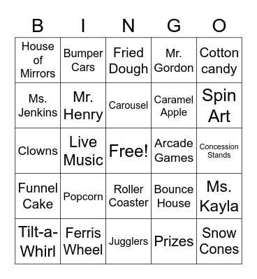 Carnival Bingo Card