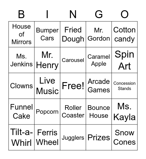 Carnival Bingo Card