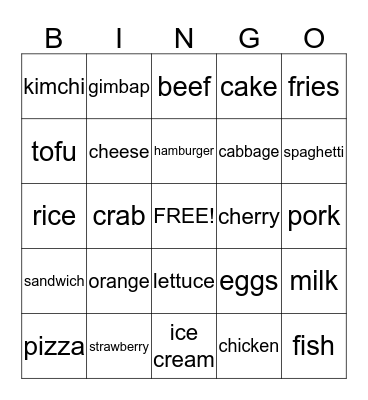 Food Bingo Card