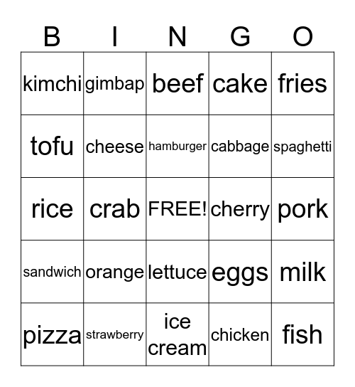 Food Bingo Card