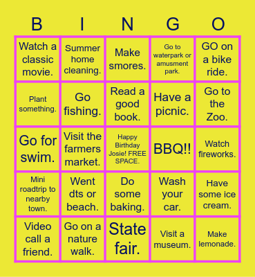 Summer TO-DO Bingo Card