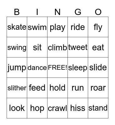 Verb Bingo Card