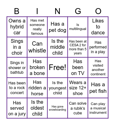 Bingo: Find someone who... Bingo Card