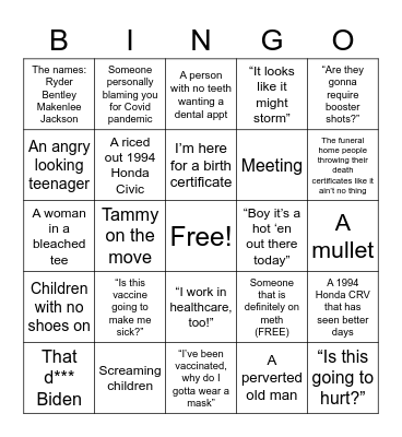 A Day at the Health Department Bingo Card