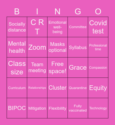 Staff Development Bingo Card