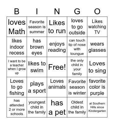 First Day! Bingo Card