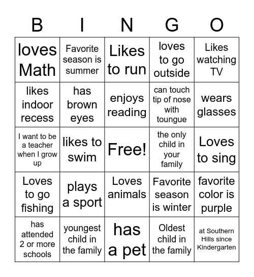 First Day! Bingo Card