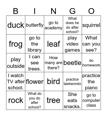 Units 1, 2, and 3 Bingo Card