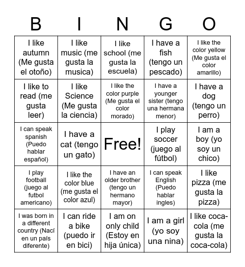 Get To Know Me Bingo Card