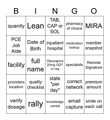 Quality Bingo Card