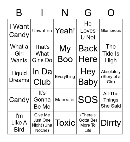 Y2K Bingo Card