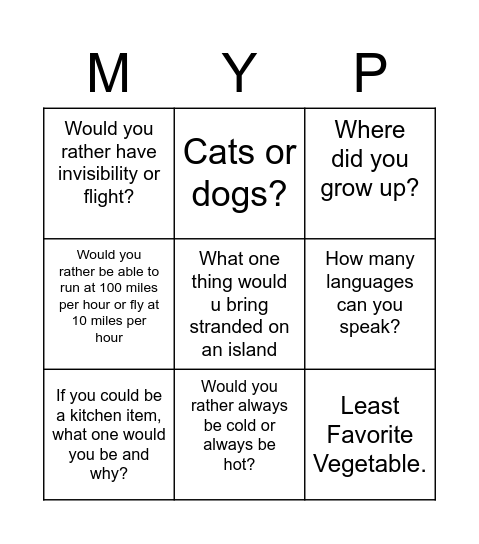 MYP Design Bingo Card