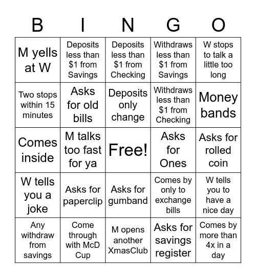 M & W Bingo Card