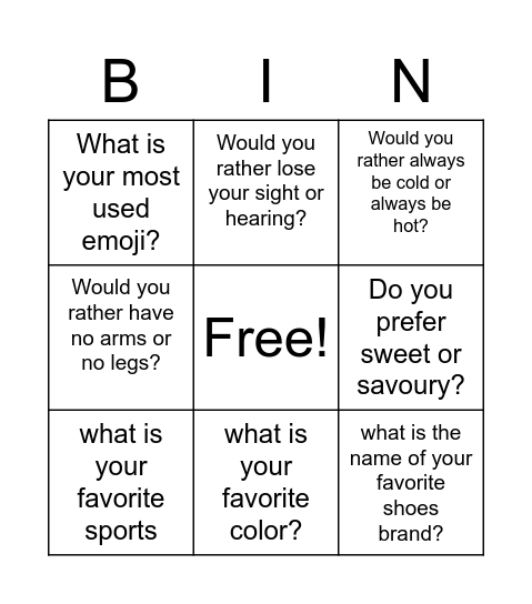 Ice Breaker Bingo Card