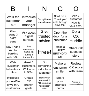 Fifth Third CX Bingo Card
