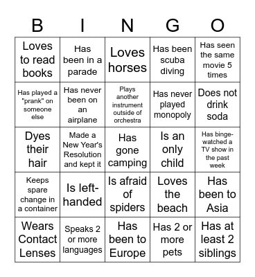 Find Someone Who Bingo Card