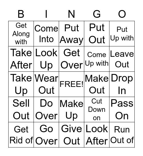 Phrasal verb  Bingo Card