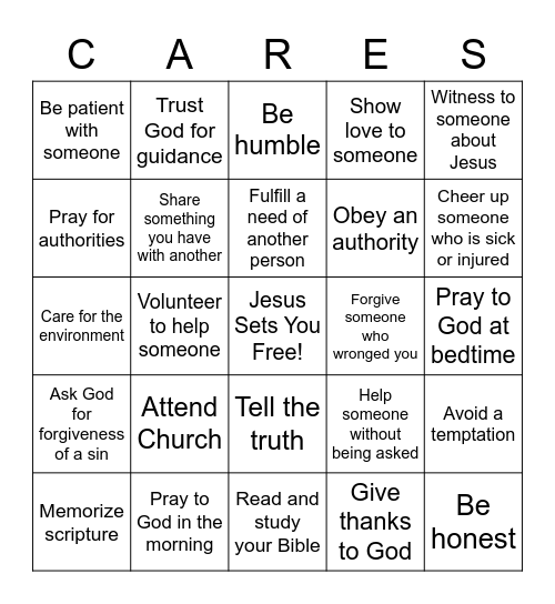 Christian Living Bingo Card