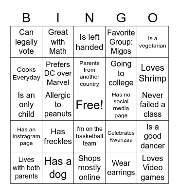 Back to School Bingo Card