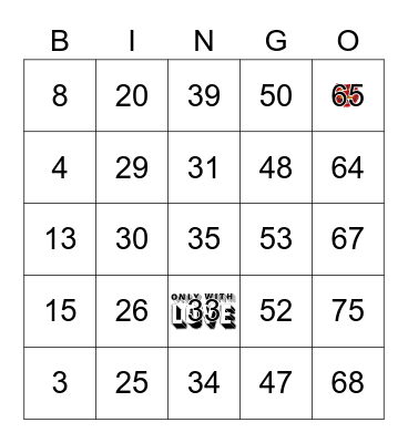 Number Bingo 1-75 Bingo Card