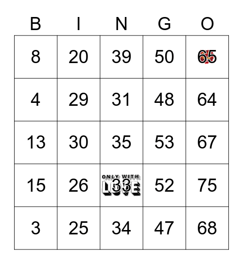 Number Bingo 1-75 Bingo Card
