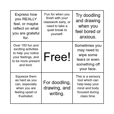 Self-Care Kit Bingo Card