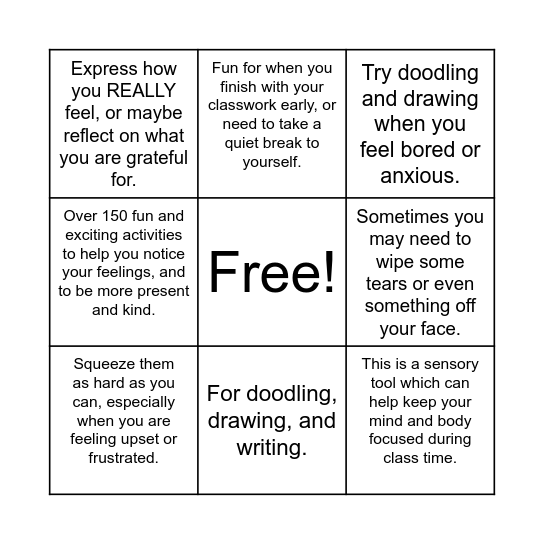 Self-Care Kit Bingo Card