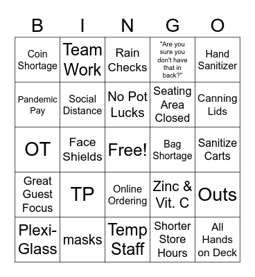 COVID Bingo Card