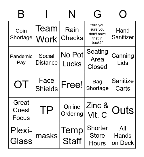 COVID Bingo Card