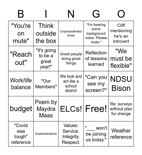 8/12 Fall Inservice Bingo Card