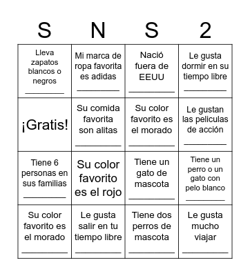 BINGO DE LA CLASE Bingo Card