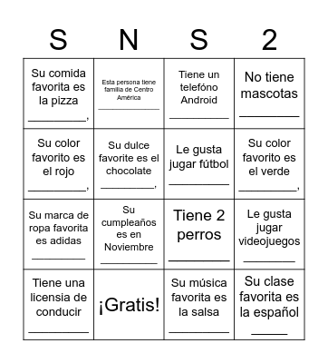 BINGO DE LA CLASE Bingo Card