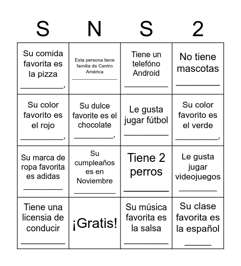 BINGO DE LA CLASE Bingo Card