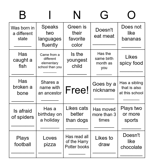 Icebreaker Bingo Card
