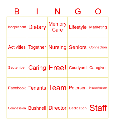 National Assisted Living Week Bingo Card