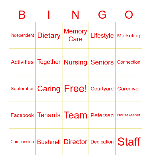 National Assisted Living Week Bingo Card