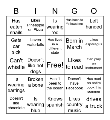 Our Crazy Family Bingo Card