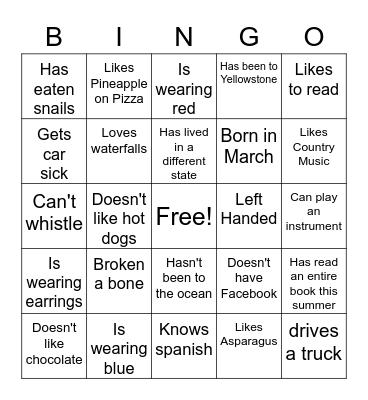 Our Crazy Family Bingo Card