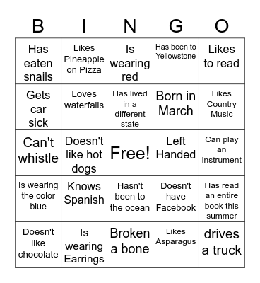 Our Crazy Family Bingo Card