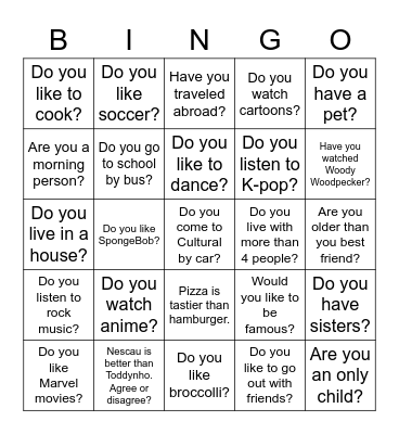 Get to know Bingo Card