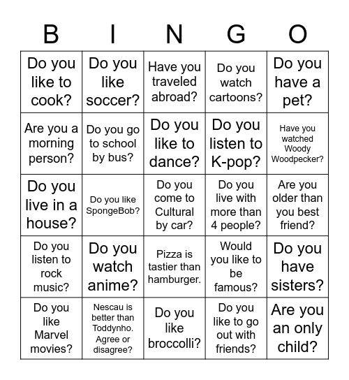 Get to know Bingo Card