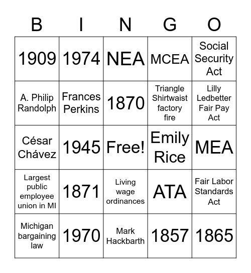 MCEA BINGO! Bingo Card